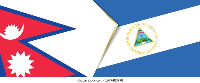Nepal and Nicaragua flags, two vector flags symbol of relationship or confrontation.