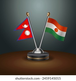 Nepal and Niger table flags relation with gradient backgrund. Vector Illustration