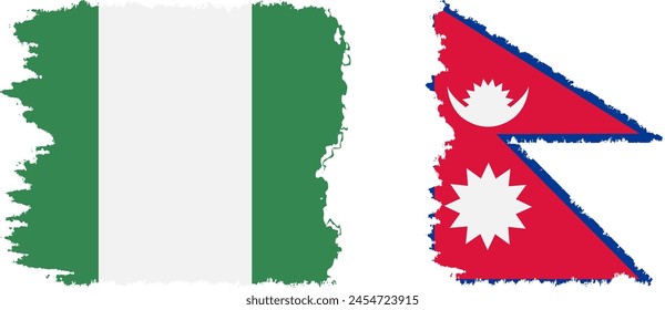 Nepal and Nigeria   grunge flags connection, vector