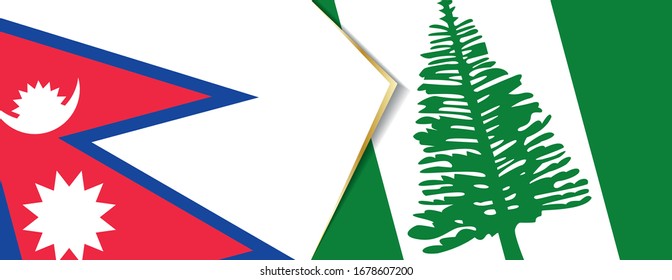 Die Flaggen Nepals und der Norfolker Inseln, zwei Vektorillustrationen Flaggen Symbol für Beziehung oder Konfrontation.