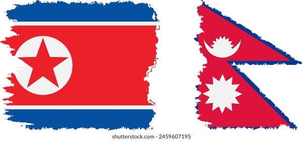 Nepal and North Korea grunge flags connection, vector