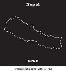 Nepal outline map, stroke. Name of country. Line style. Vector EPS8