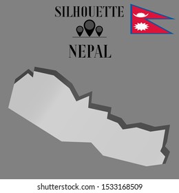Nepal outline world map silhouette vector illustration, creative design background, national country flag, objects, element, symbols from countries all continents set. 