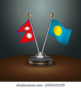 Nepal and Palau table flags relation with gradient backgrund. Vector Illustration