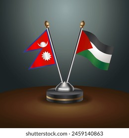 Nepal and Palestine table flags relation with gradient backgrund. Vector Illustration