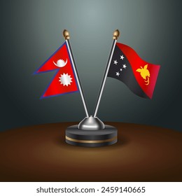 Nepal and Papua New Guinea table flags relation with gradient backgrund. Vector Illustration