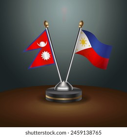 Nepal and Philippines, table flags relation with gradient backgrund. Vector Illustration