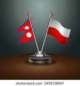 Nepal and Poland table flags relation with gradient backgrund. Vector Illustration