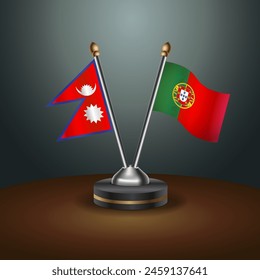 Nepal and Portugal table flags relation with gradient backgrund. Vector Illustration