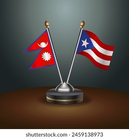 Nepal and Puerto Rico table flags relation with gradient backgrund. Vector Illustration