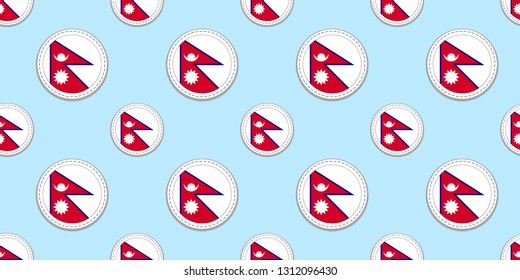 Nepal round flag seamless pattern. Nepalese background. Vector circle icons. Geometric symbols stickers. Texture for sports pages, games, travelling design elements. patriotic wallpaper