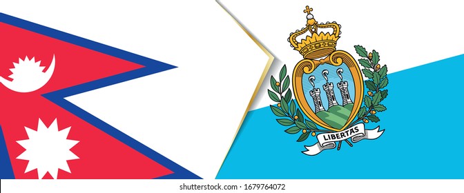 Nepal and San Marino flags, two vector flags symbol of relationship or confrontation.