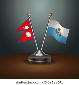 Nepal and San Marino table flags relation with gradient backgrund. Vector Illustration