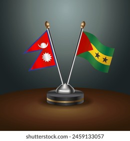 Nepal and Sao Tome and Principe table flags relation with gradient backgrund. Vector Illustration