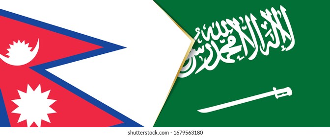 Nepal and Saudi Arabia flags, two vector flags symbol of relationship or confrontation.