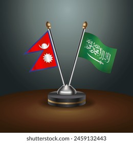 Nepal and Saudi Arabia table flags relation with gradient backgrund. Vector Illustration