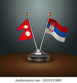 Nepal and Serbia table flags relation with gradient backgrund. Vector Illustration