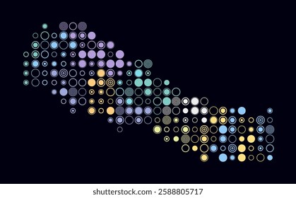 Nepal, shape of the country build of colored cells. Digital style map of the Nepal on dark background. Large size circle blocks. Amazing vector illustration.