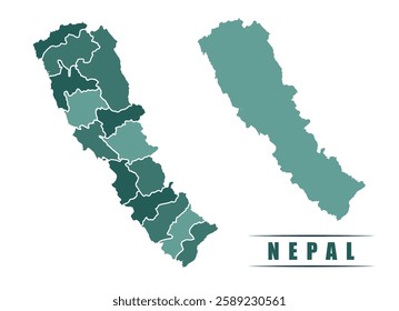 Nepal simple flat political map with states border