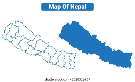 Nepal simple vector map and outline style illustration set
