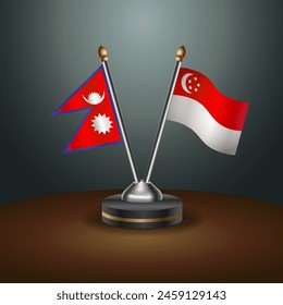 Nepal and Singapore table flags relation with gradient backgrund. Vector Illustration