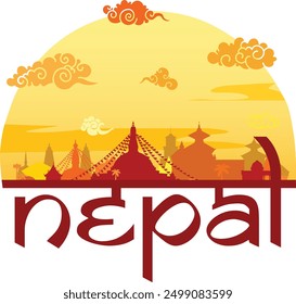 Skyline-Wahrzeichen in Nepal im Papierschnitt-Stil