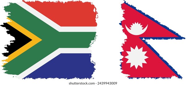 Nepal and South Africa grunge flags connection, vector