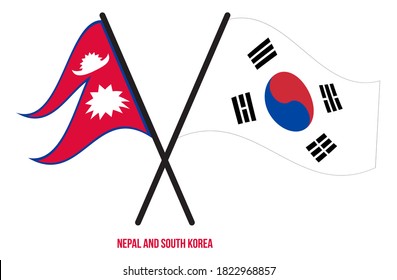 Nepal and South Korea Flags Crossed And Waving Flat Style. Official Proportion. Correct Colors.