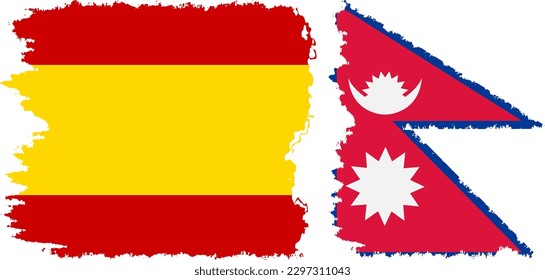 Nepal and Spain grunge flags connection, vector