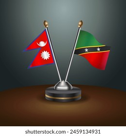 Nepal and ST. Kitts Nevis table flags relation with gradient backgrund. Vector Illustration