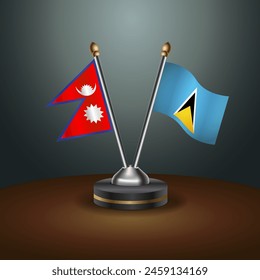Nepal and ST. Lucia table flags relation with gradient backgrund. Vector Illustration