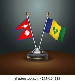 Nepal and  ST. Vincent Grenadines table flags relation with gradient backgrund. Vector Illustration