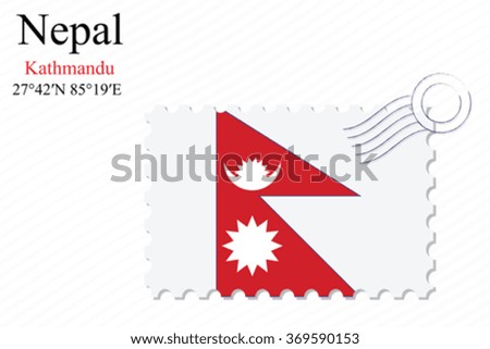 nepal stamp design over stripy background, abstract vector art illustration, image contains transparency