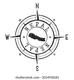 Nepal Stamp Map Compass Adventure. Illustration Travel Country Symbol. Seal Expedition Wind Rose Icon.