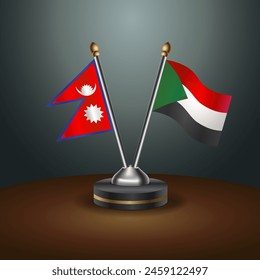 Nepal and Sudan table flags relation with gradient backgrund. Vector Illustration