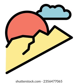 Nepal sunset icon outline vector. Tibet country. Asian mountain color flat