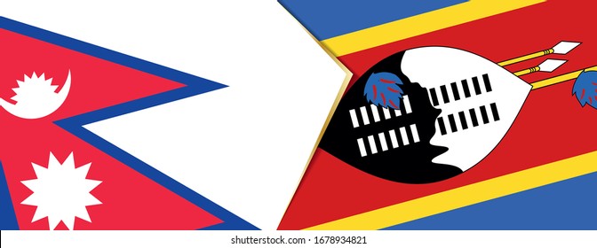 Nepal and Swaziland flags, two vector flags symbol of relationship or confrontation.