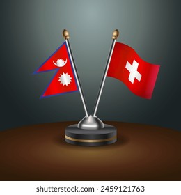 Nepal and Switzerland table flags relation with gradient backgrund. Vector Illustration