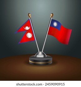 Nepal und Taiwan Tabellenflaggen Beziehung mit Farbverlaufhintergrund. Vektorillustration