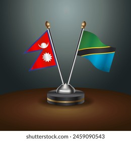 Nepal and Tanzania table flags relation with gradient backgrund. Vector Illustration