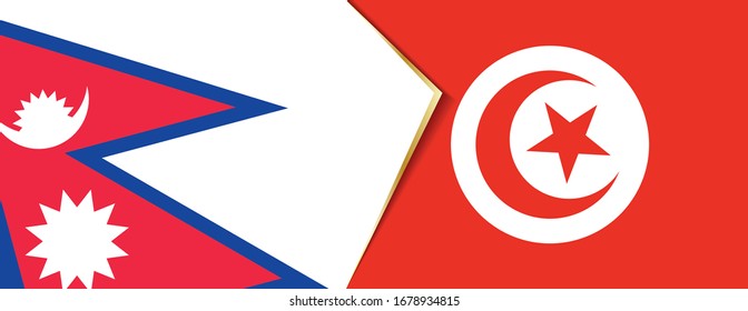 Nepal and Tunisia flags, two vector flags symbol of relationship or confrontation.