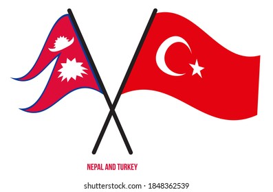 Nepal and Turkey Flags Crossed And Waving Flat Style. Official Proportion. Correct Colors.