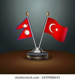 Nepal and Turkey table flags relation with gradient backgrund. Vector Illustration