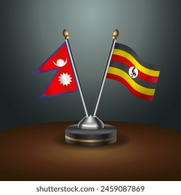 Nepal and Uganda table flags relation with gradient backgrund. Vector Illustration