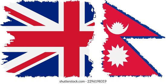 Nepal and UK grunge flags connection, vector