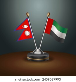 Nepal and United Arab Emirates table flags relation with gradient backgrund. Vector Illustration