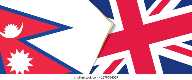 Nepal and United Kingdom flags, two vector flags symbol of relationship or confrontation.