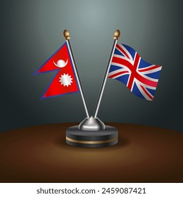 Nepal and United Kingdom table flags relation with gradient backgrund. Vector Illustration
