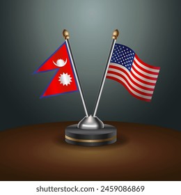 Nepal and United States table flags relation with gradient backgrund. Vector Illustration