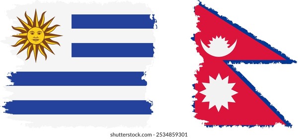 Conexión de banderas grunge de Nepal y Uruguay, Vector